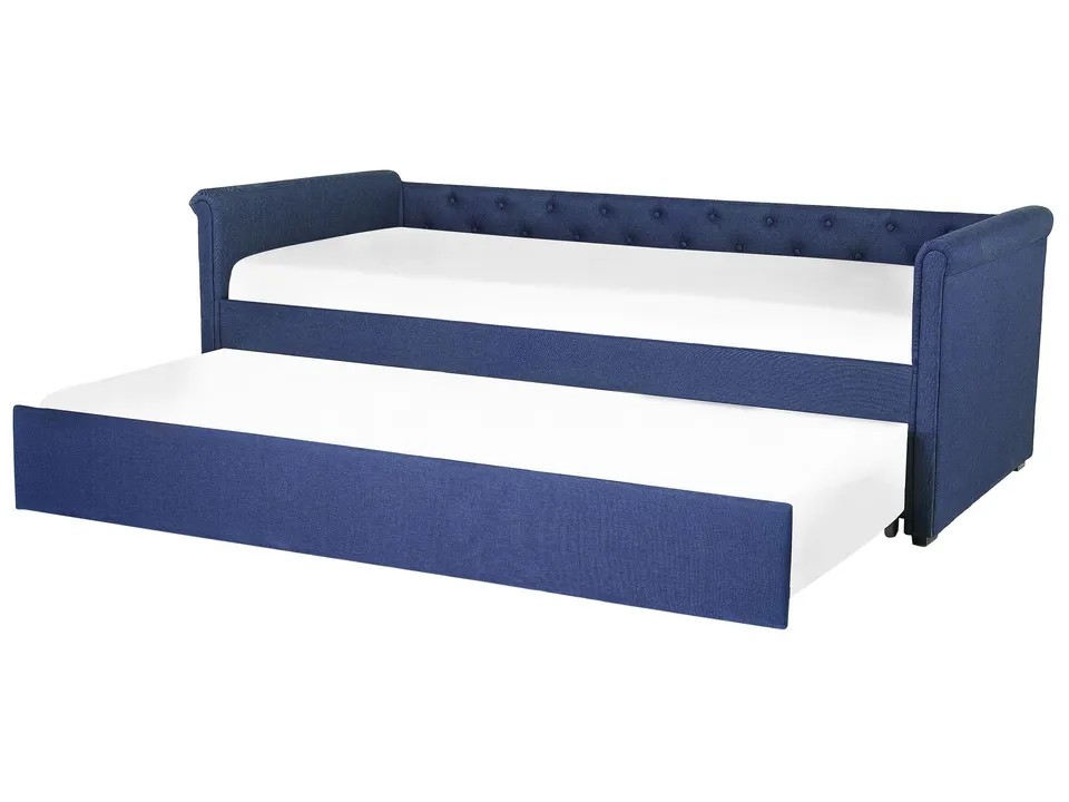 beliani-libourne-tagesbett-90x200-marineblau-ausziehbett-leinenoptik image 1