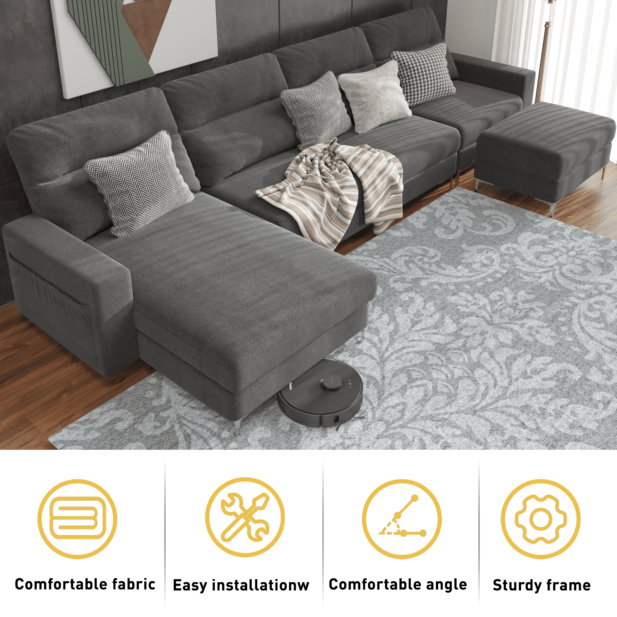 homall-u-form-sofa-ecksofa-grau-mit-hocker-leinenbezug image 6