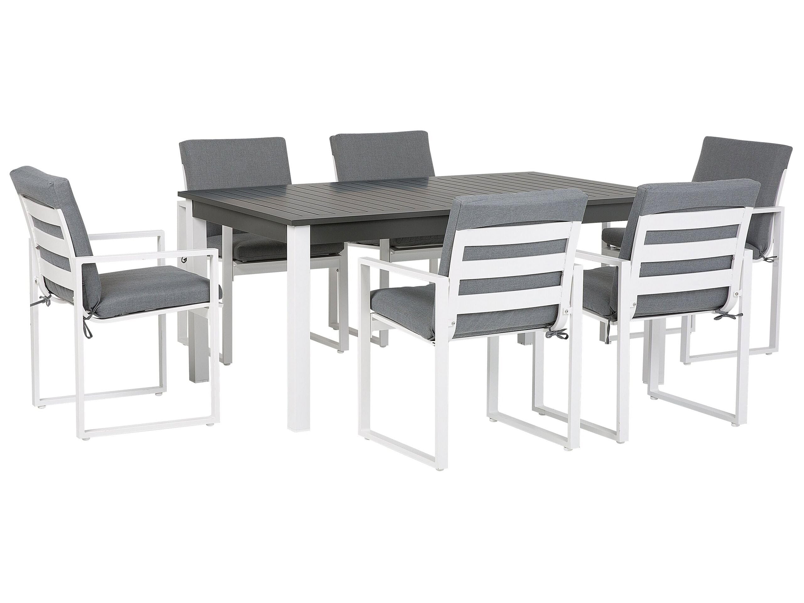beliani-pancole-gartentisch-set-aluminium-6-st-hle-grau-wei-ausziehbar image 1