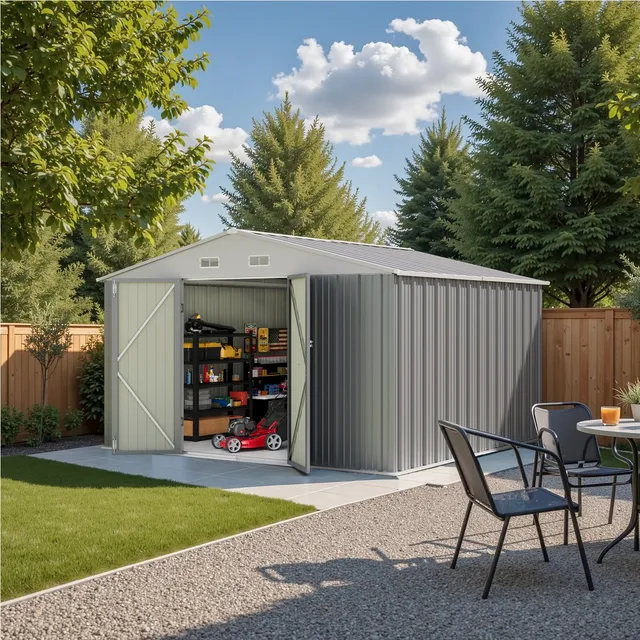 homall-ger-tehaus-metall-10x8-gartenhaus-grau image 1