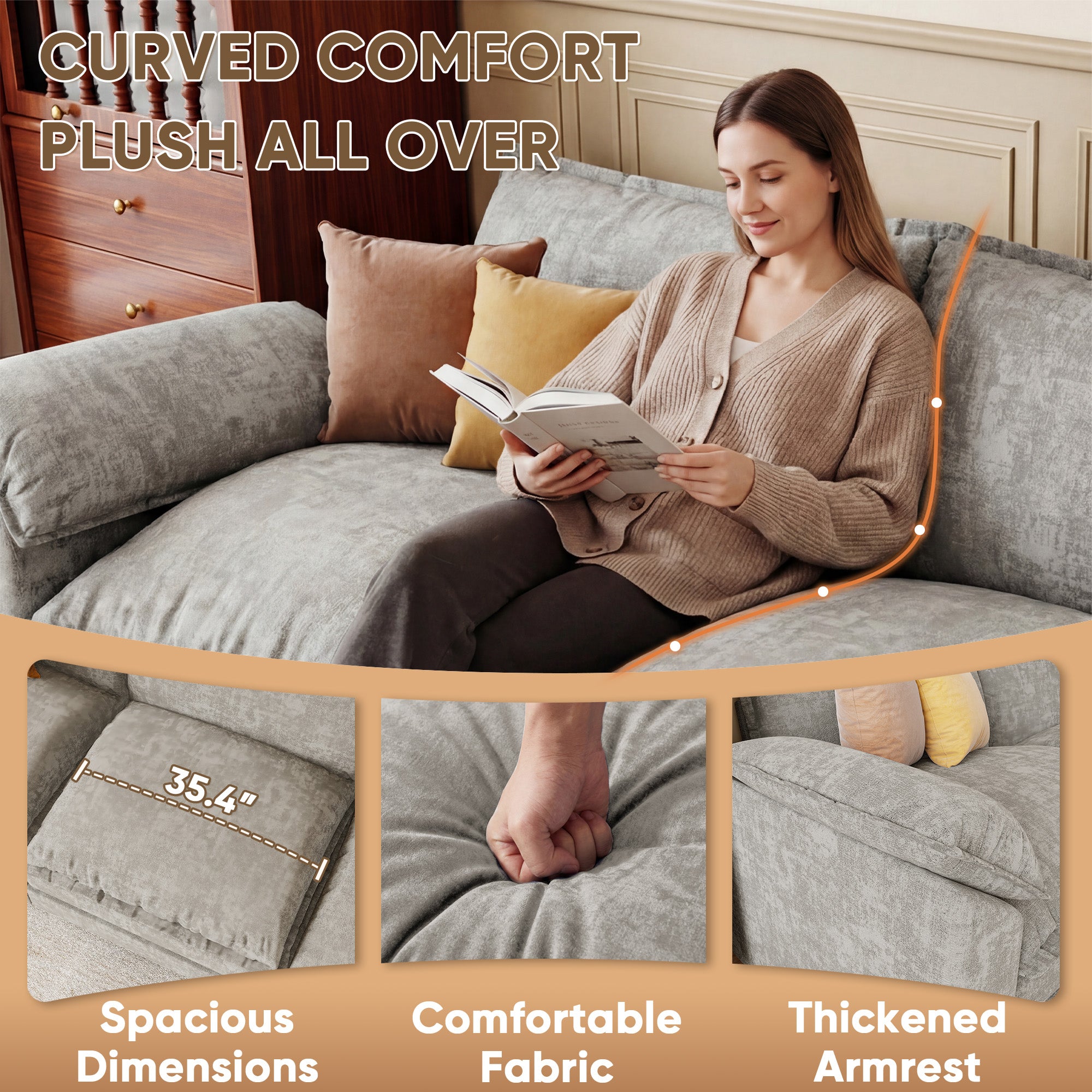 homall-sofa-ecksofa-grau-3-sitzer-modular-hocker image 5