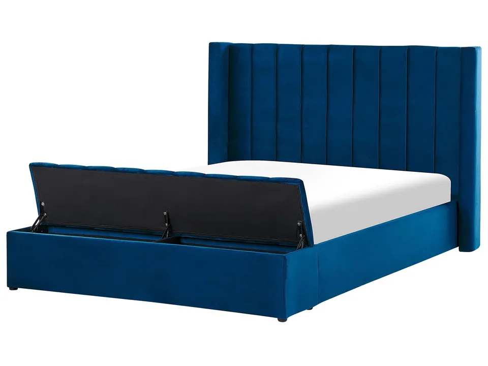 beliani-noyers-samtbett-160-x-200-marineblau-mit-stauraum image 1