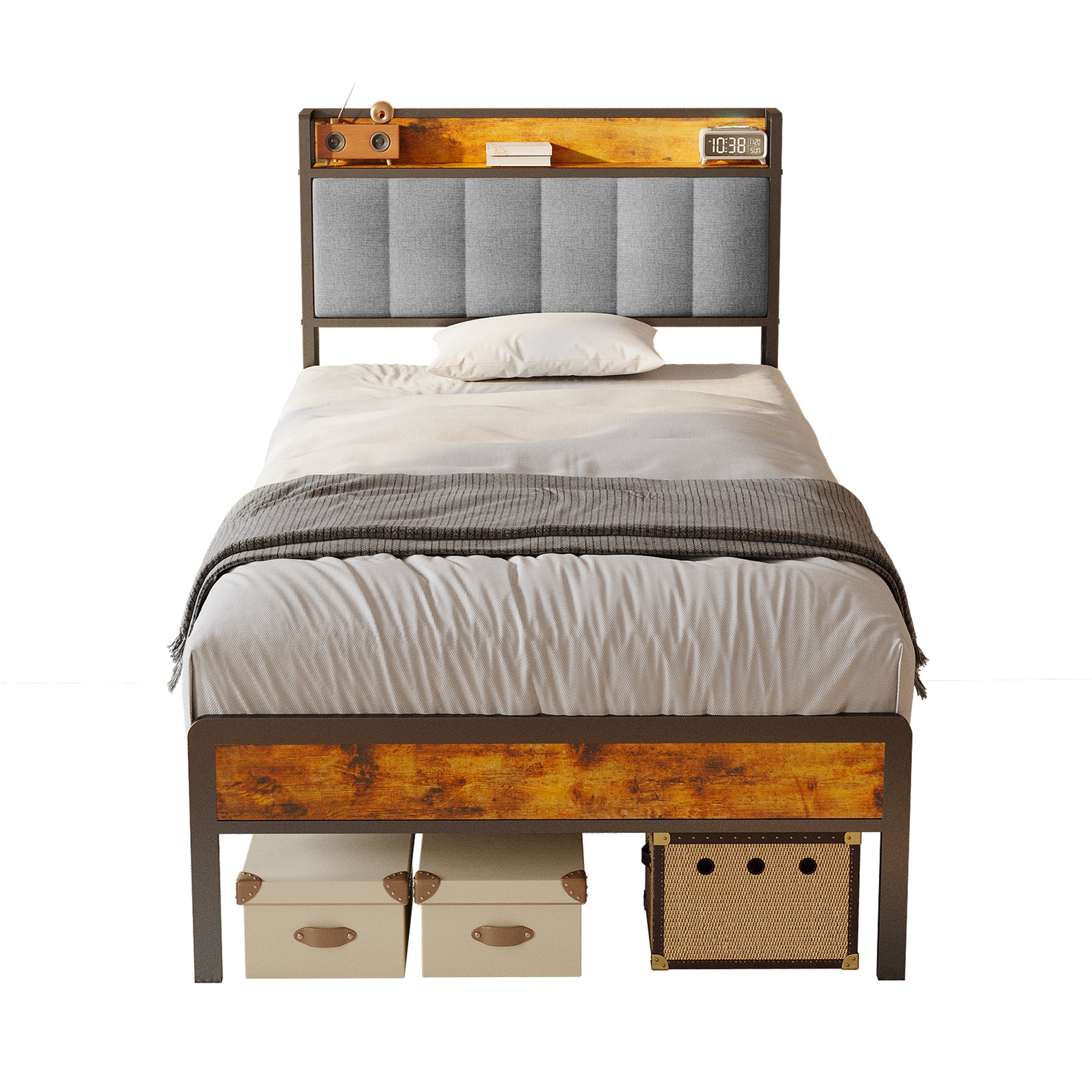 bealife-bf24-einzelbett-metall-90x200-dunkelgrau-mit-ablage image 2