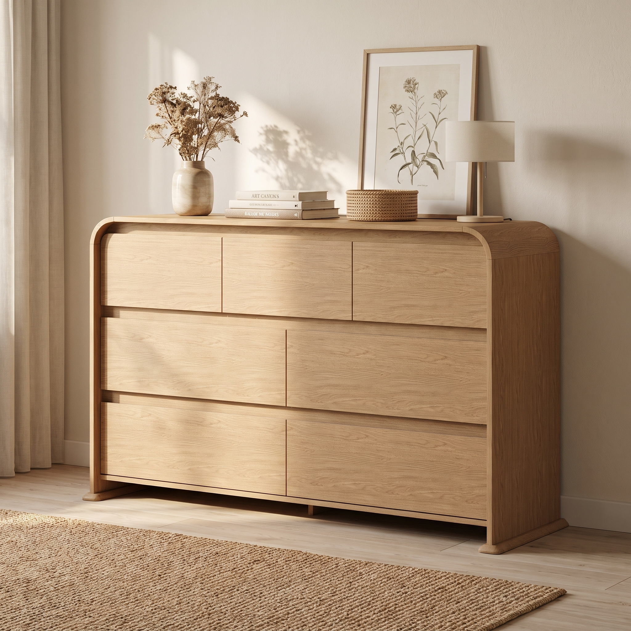 homall-bedroom-kommode-6-schubladen-natur-holz-grifflos image 4