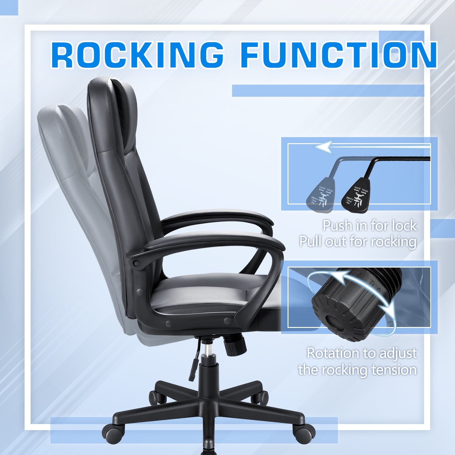 homall-office-leather-chair-chefsessel-schwarz-kunstleder-drehbar image 1