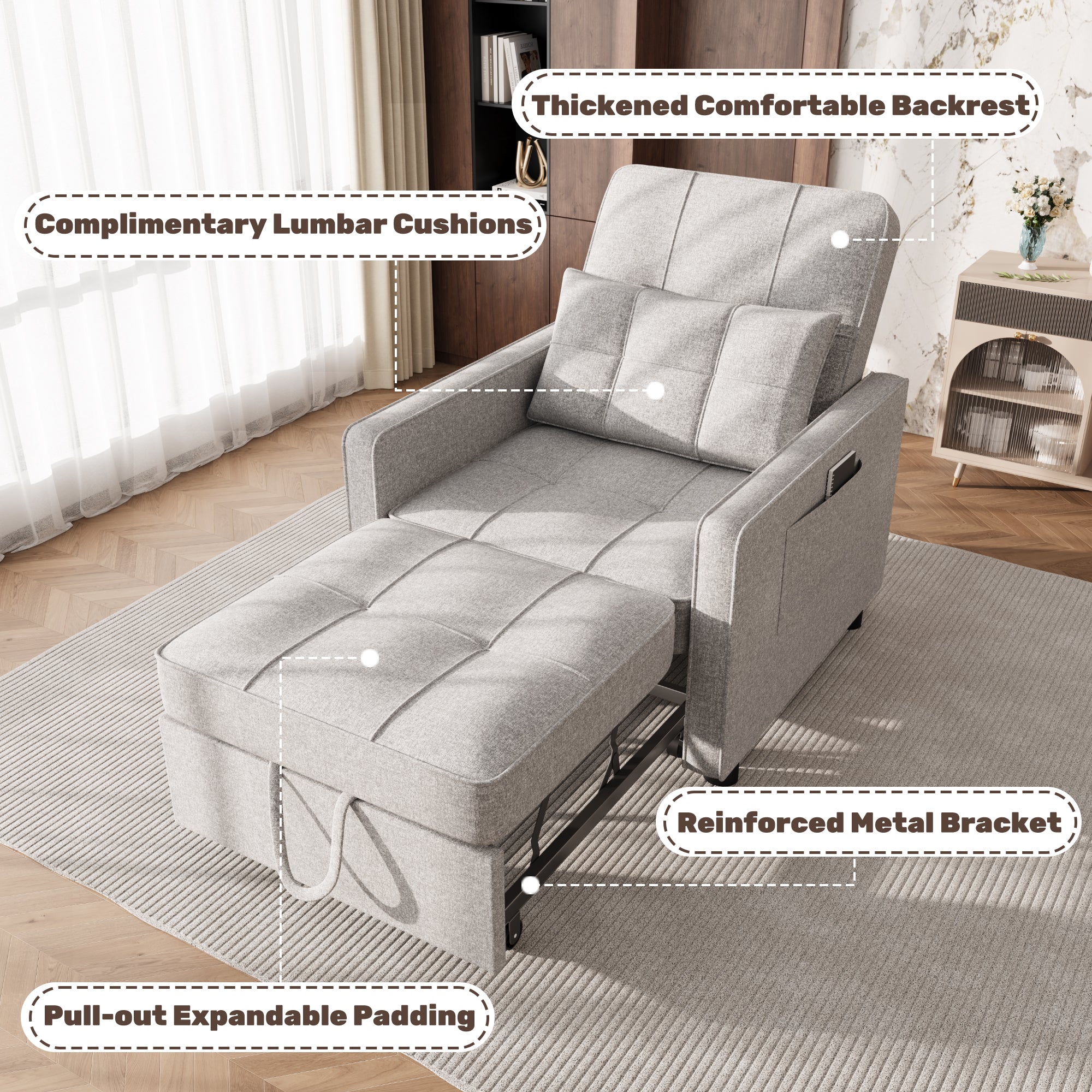 homall-schlafsessel-sesselbett-beige-3in1-verstellbar image 8