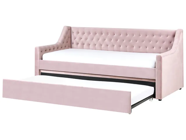 beliani-montargis-tagesbett-90x200-rosa-samt-ausziehbett-lattenrost image 1