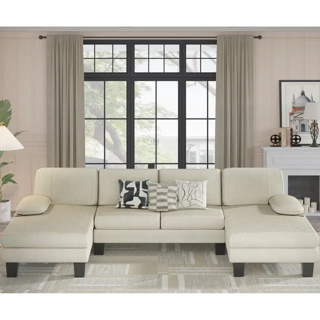 homall-ecksofa-u-form-cordsofa-beige-4-sitzer-modular image 1