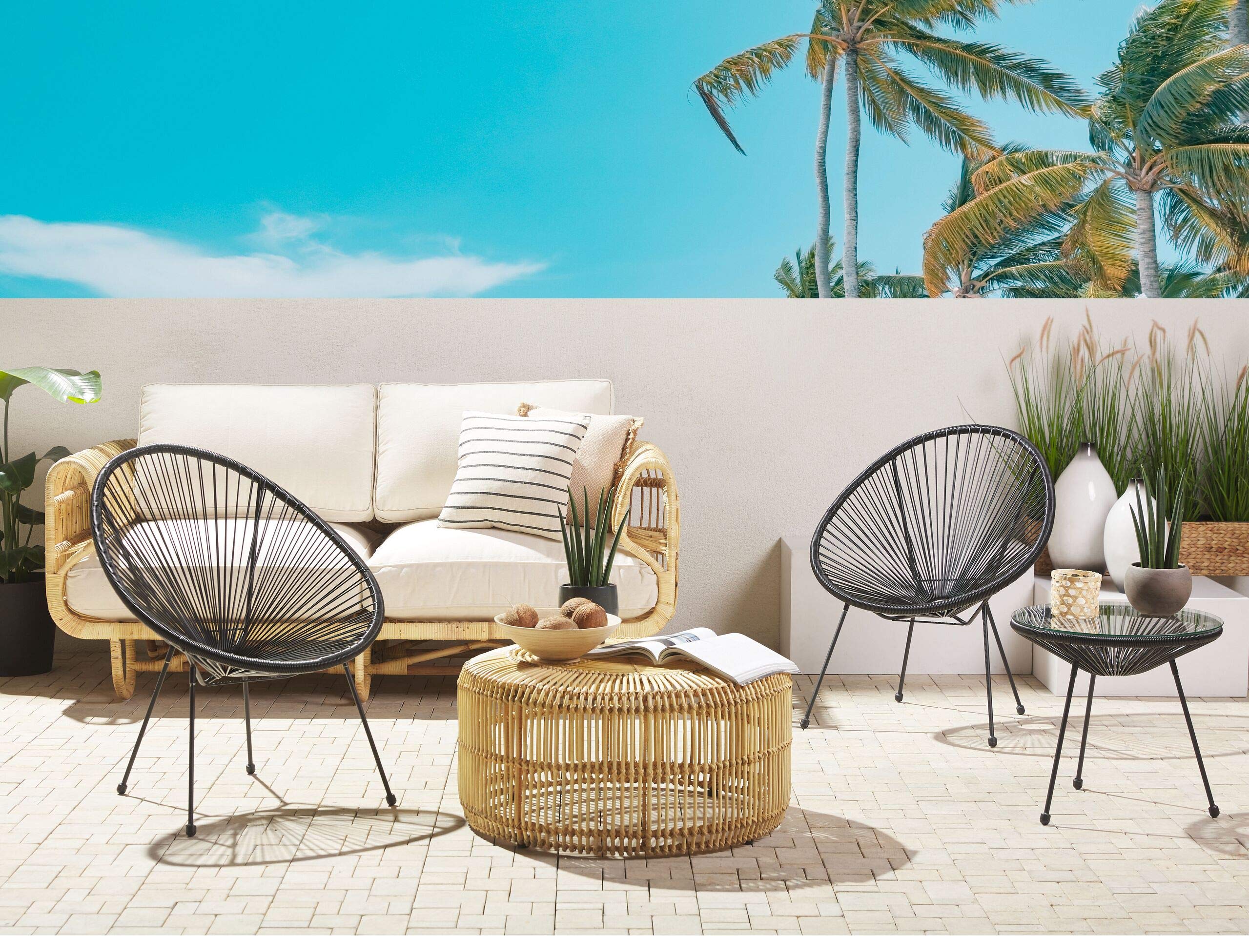 beliani-acapulco-balkonset-2-st-hle-tisch-rattan-schwarz image 2