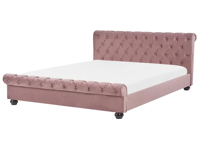 beliani-avallon-polsterbett-180x200-samt-rosa-chesterfield image 1