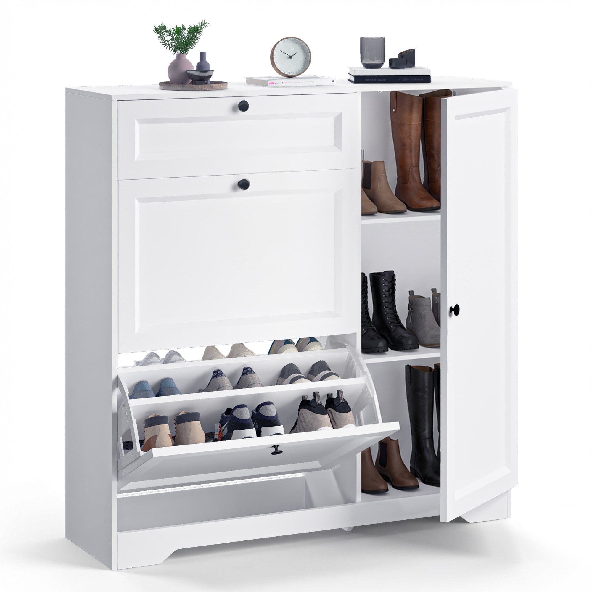 bealife-fs60-schuhschrank-wei-100x30x102-mit-schublade image 1