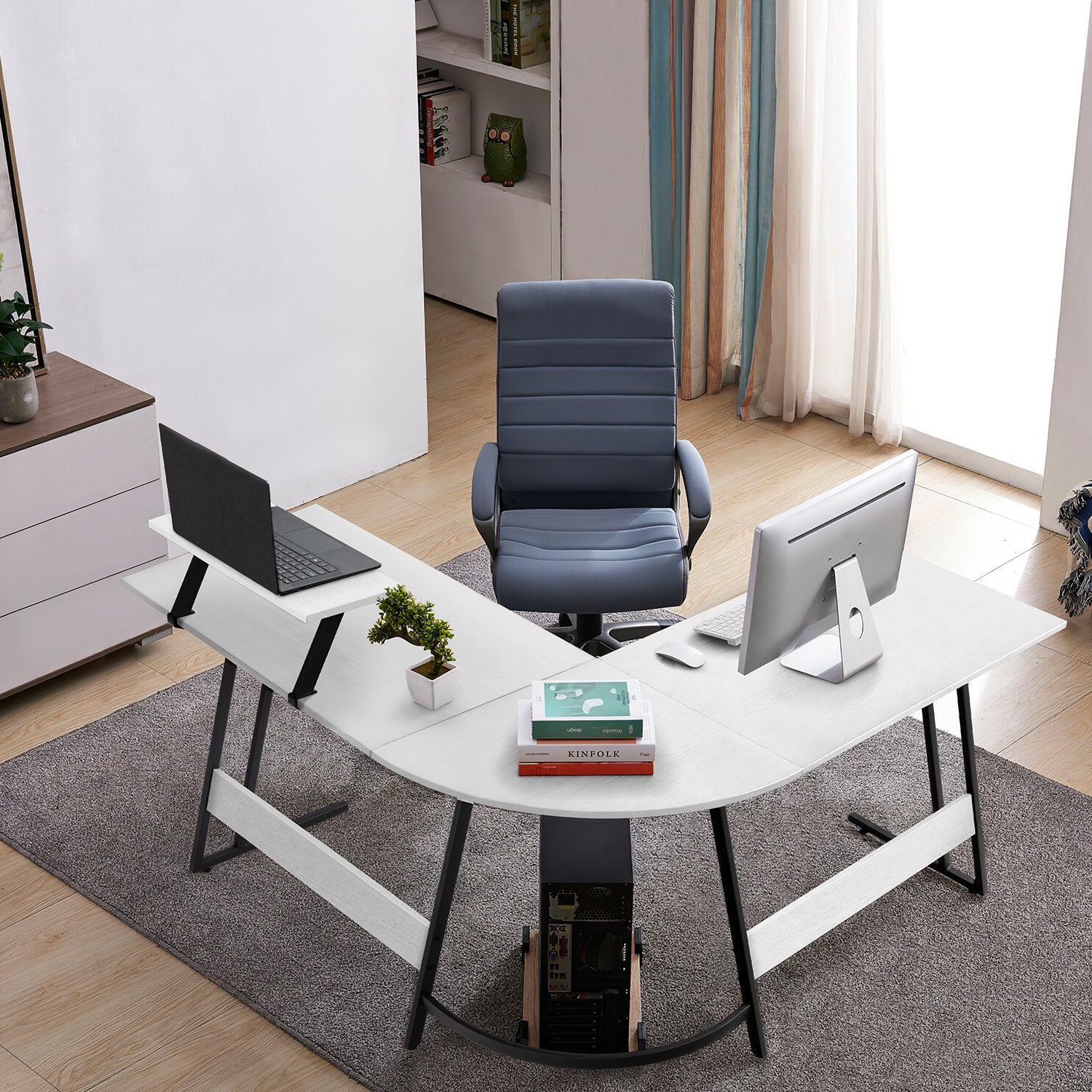 homall-office-desk-eckschreibtisch-wei-l-form-130-cm image 2