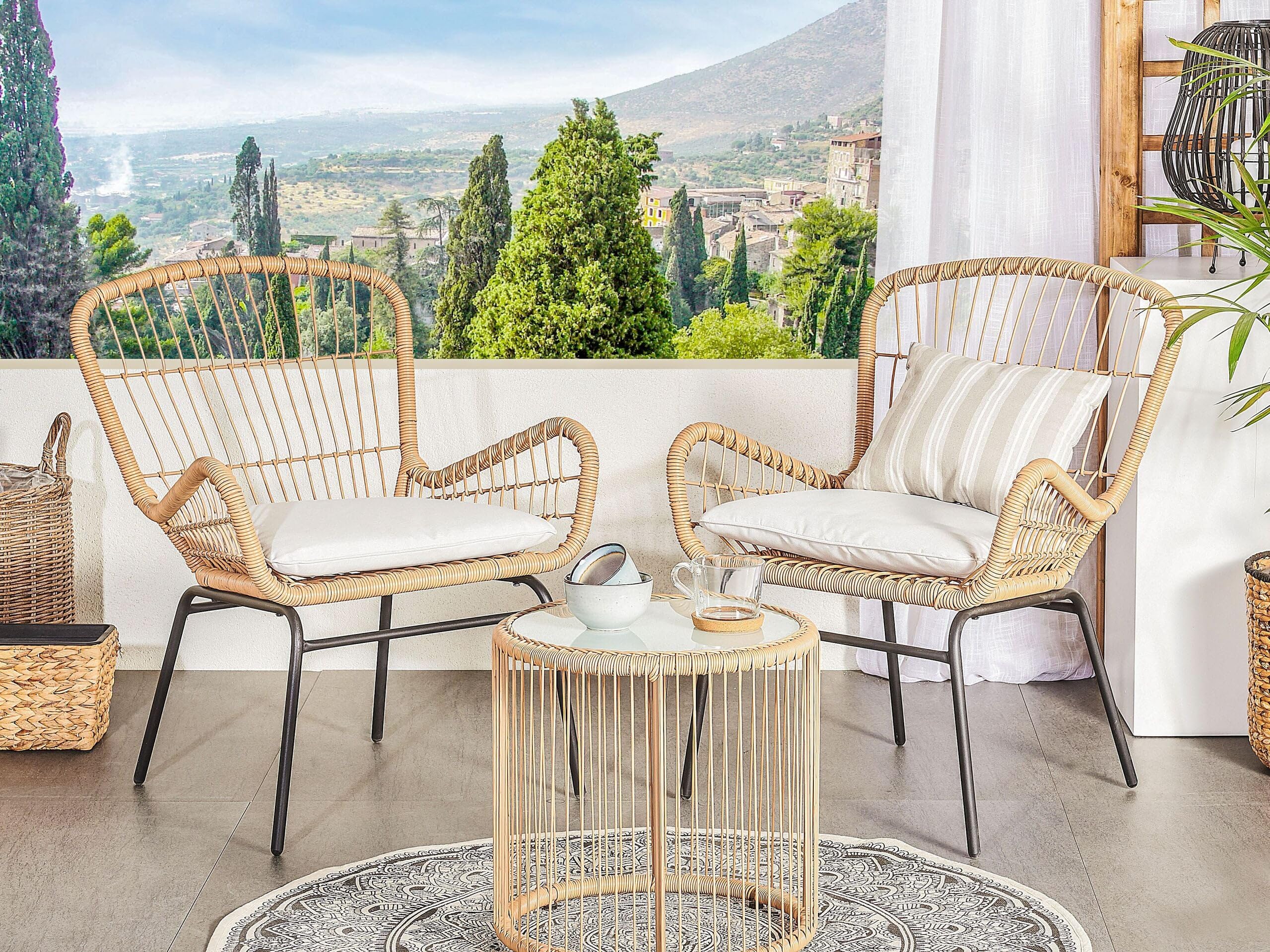 beliani-labico-balkonset-rattan-2-sitzer-tisch-hellgrau image 2