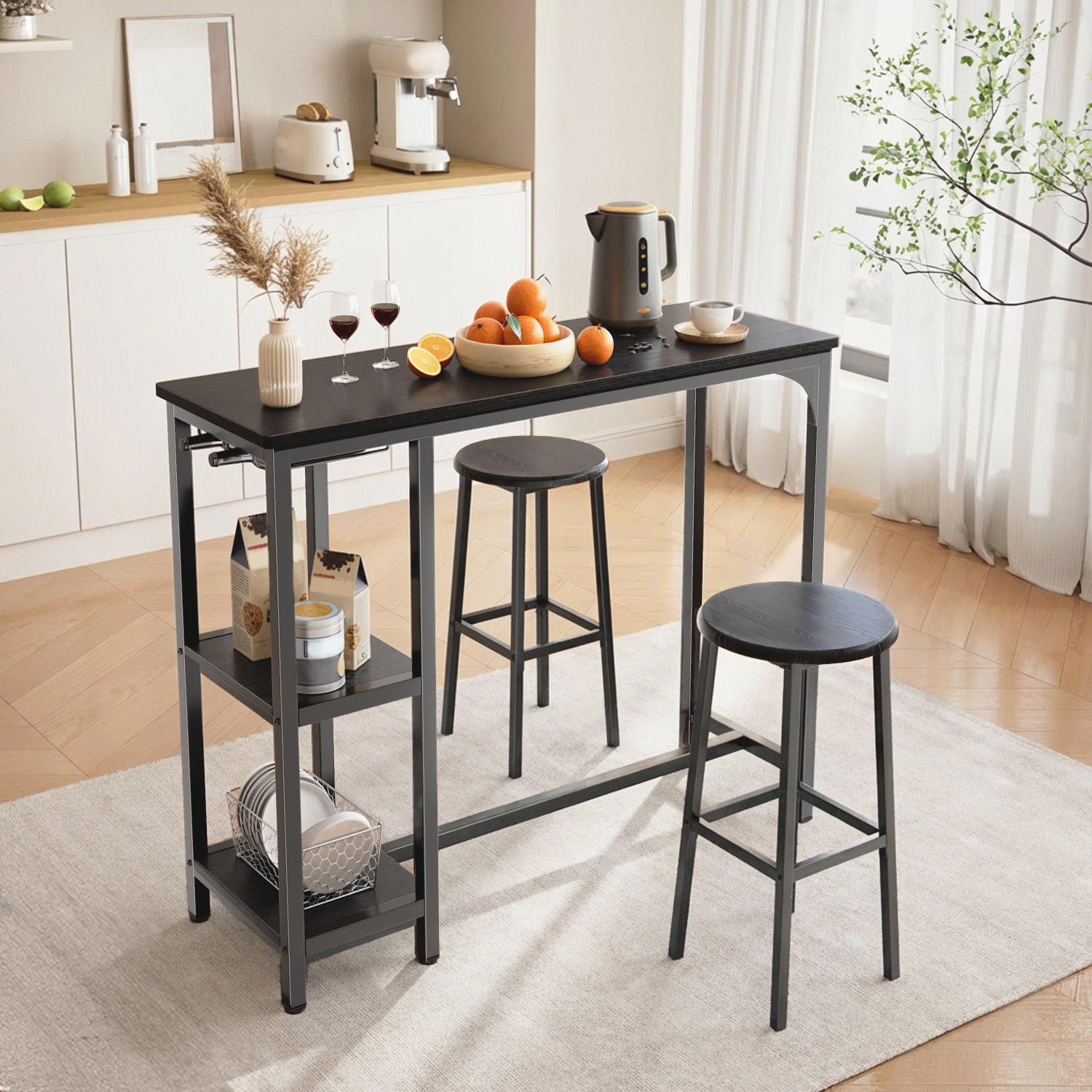 bealife-tb31-bartisch-set-2-barhocker-schwarz-holz image 2