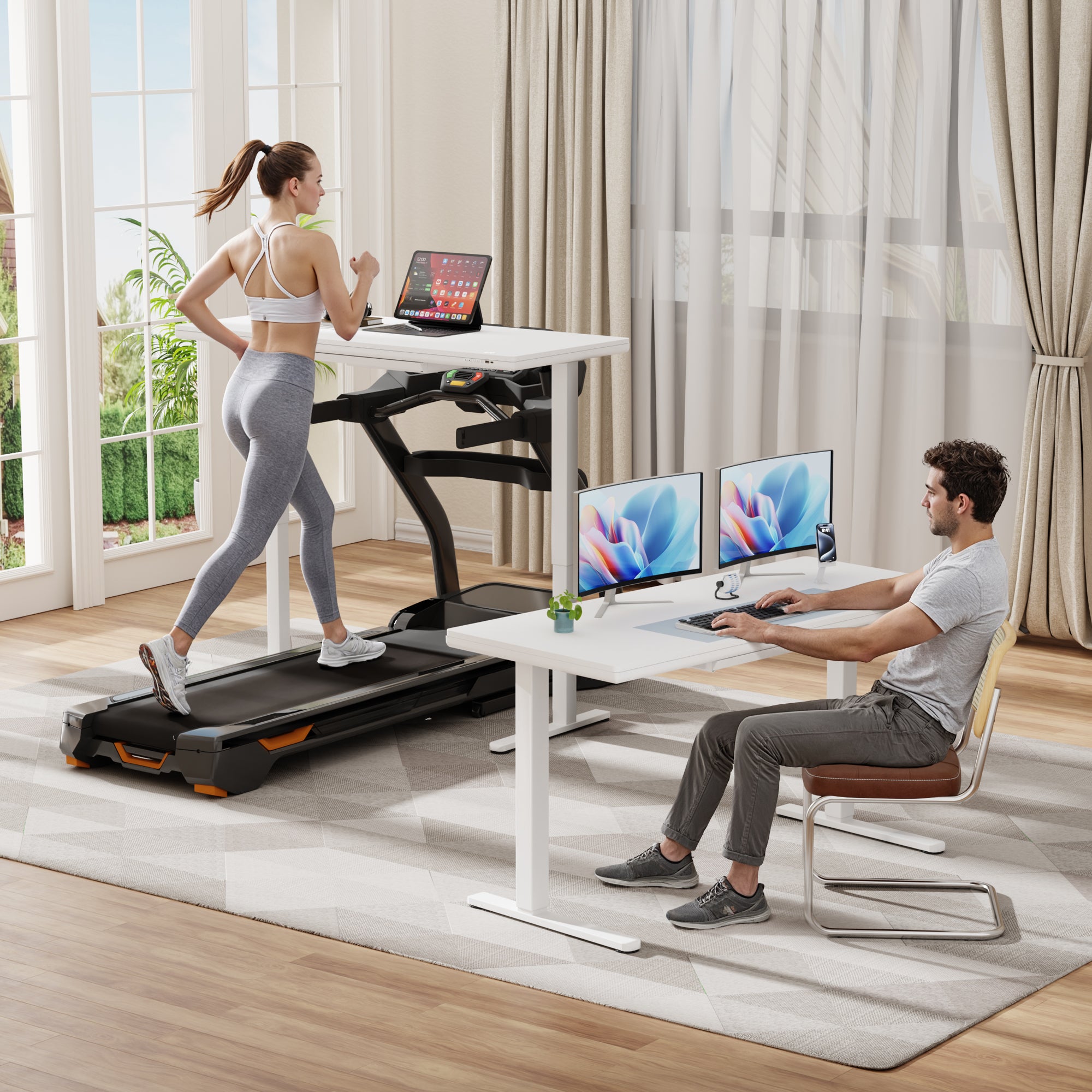 homall-standing-desk-schreibtisch-122cm-beige-h-henverstellbar image 2