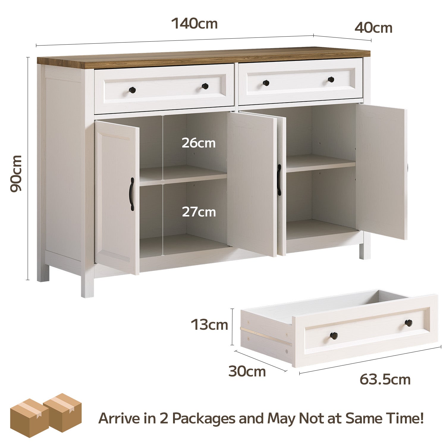 bealife-ap59-k-chenbuffet-sideboard-braun-140x40x90-mit-schubladen image 3