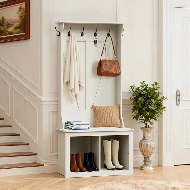 homall-shelf-garderobe-wei-mit-schuhbank-170-cm image 1
