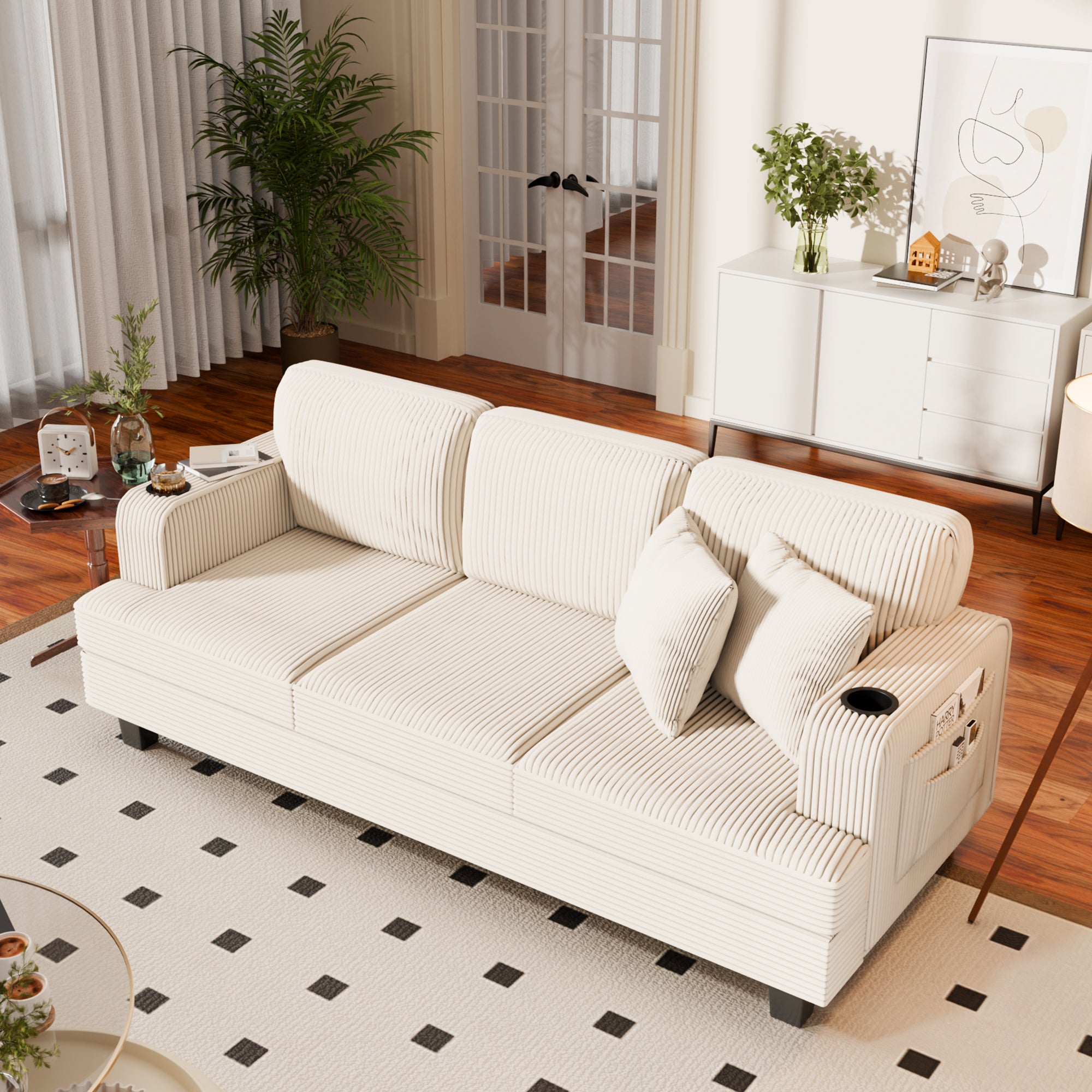 homall-sofa-3-sitzer-cord-couch-grau-mit-usb-getr-nkehalter image 3