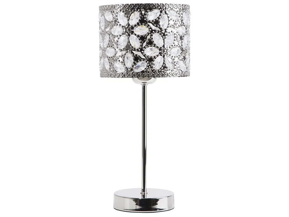 beliani-tischleuchte-metall-silber-kristall-blumen-e27-40-cm image 1