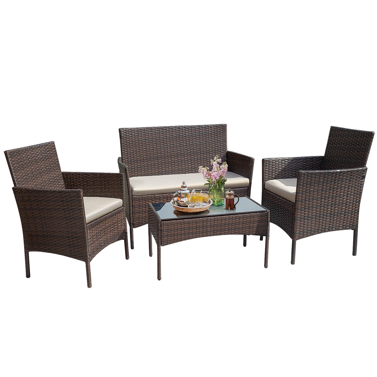 homall-patio-loungem-bel-rattan-set-braun-beige-4-tlg image 2