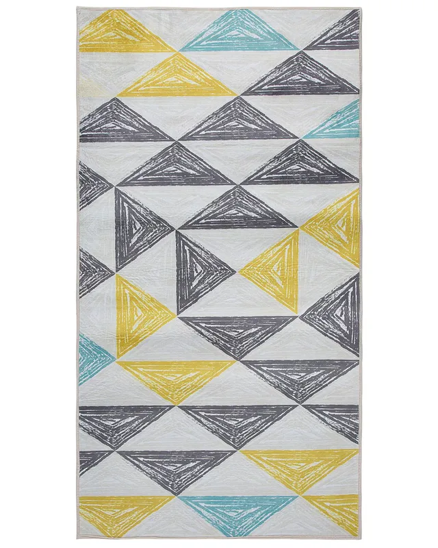 beliani-kalen-teppich-80-x-150-cm-grau-gelb-dreieckmuster image 1