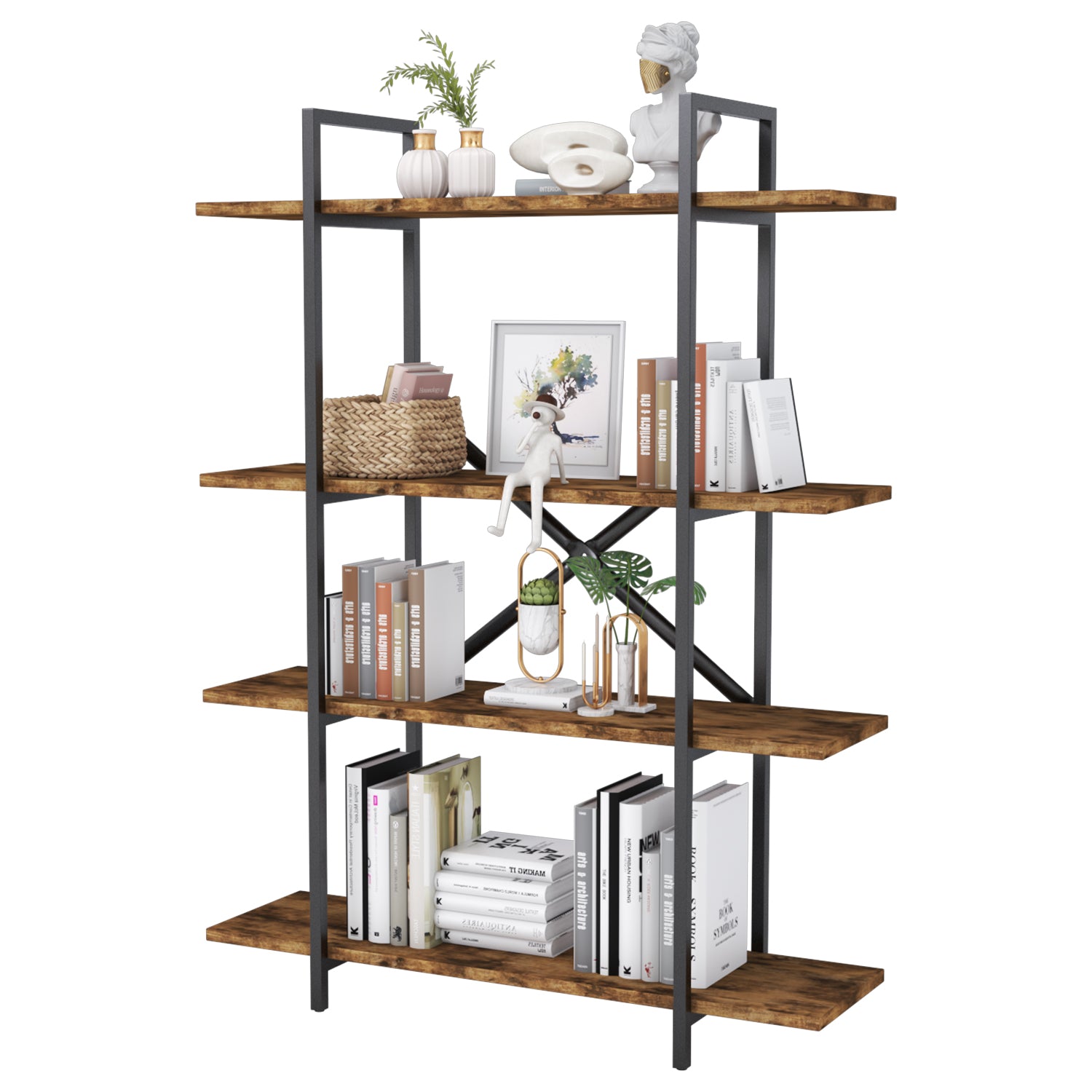 homall-bookcase-b-cherregal-4-f-cher-vintage-holz image 7