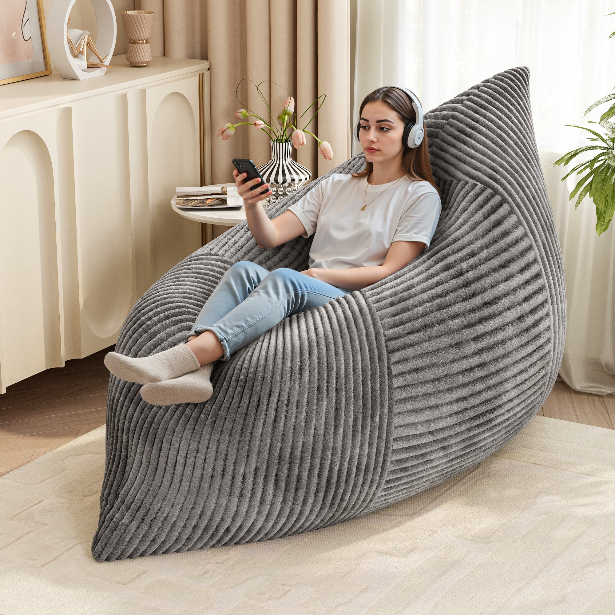 homall-sofa-sitzsack-cord-grau-3-in-1-mit-memory-foam image 7