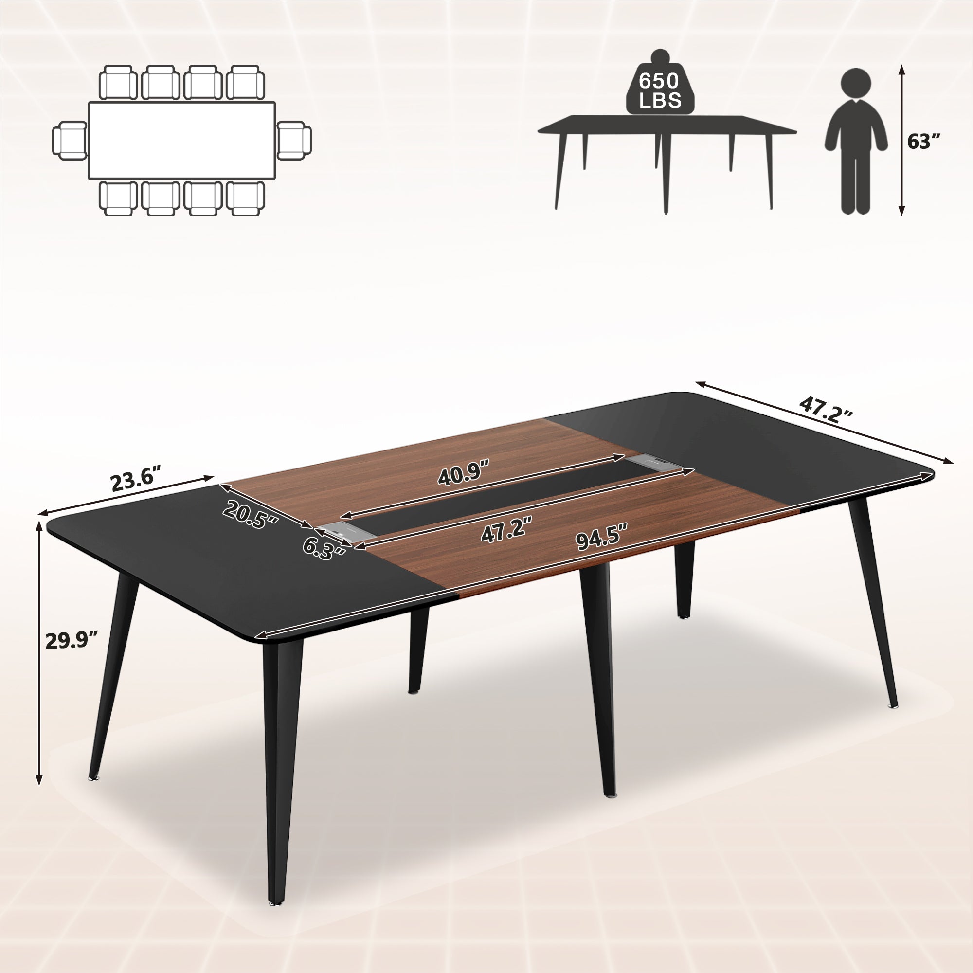 homall-office-desk-konferenztisch-240cm-walnuss-schwarz-10-pers image 5