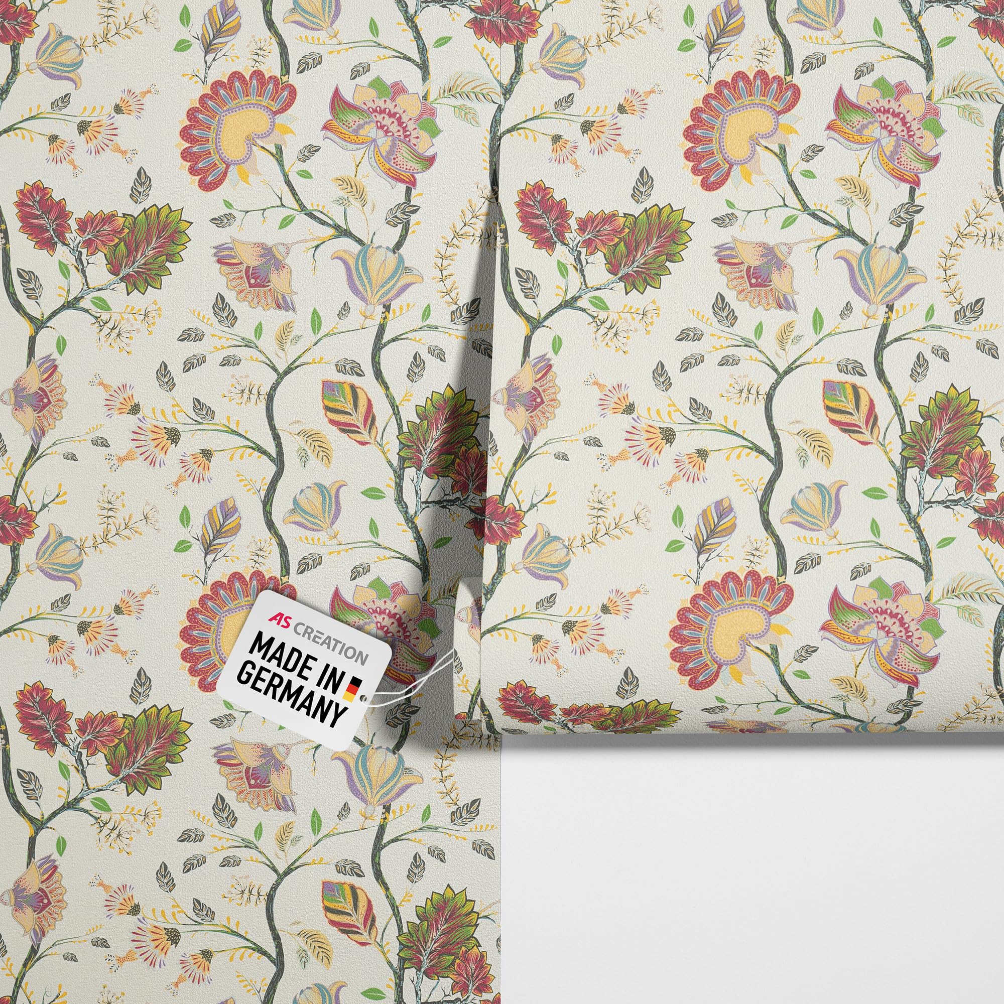 new-walls-florale-vliestapete-bl-ten-rot-gr-n-beige-10m image 1