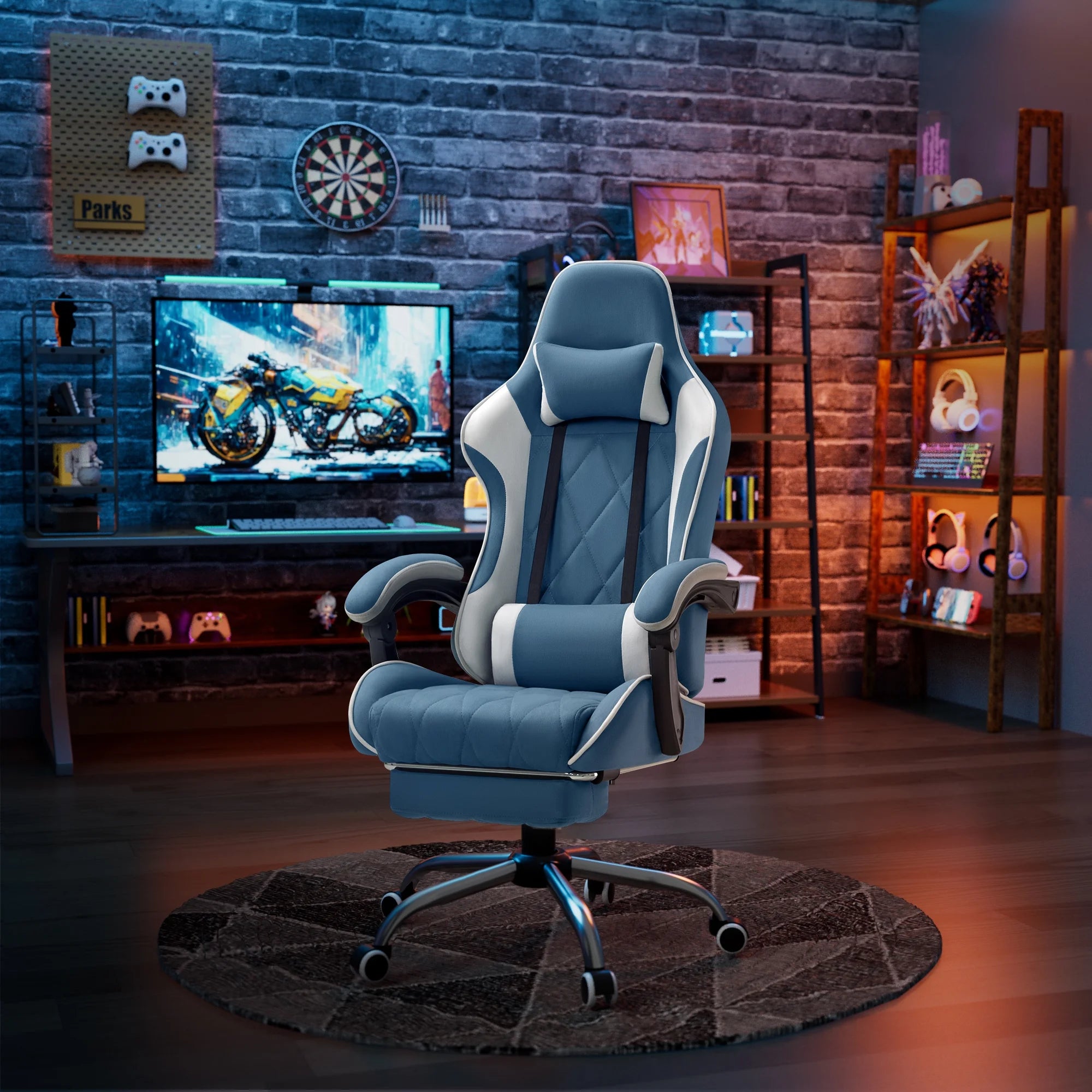 homall-gaming-chair-gaming-stuhl-stoff-gr-n-mit-fu-st-tze-2 image 8