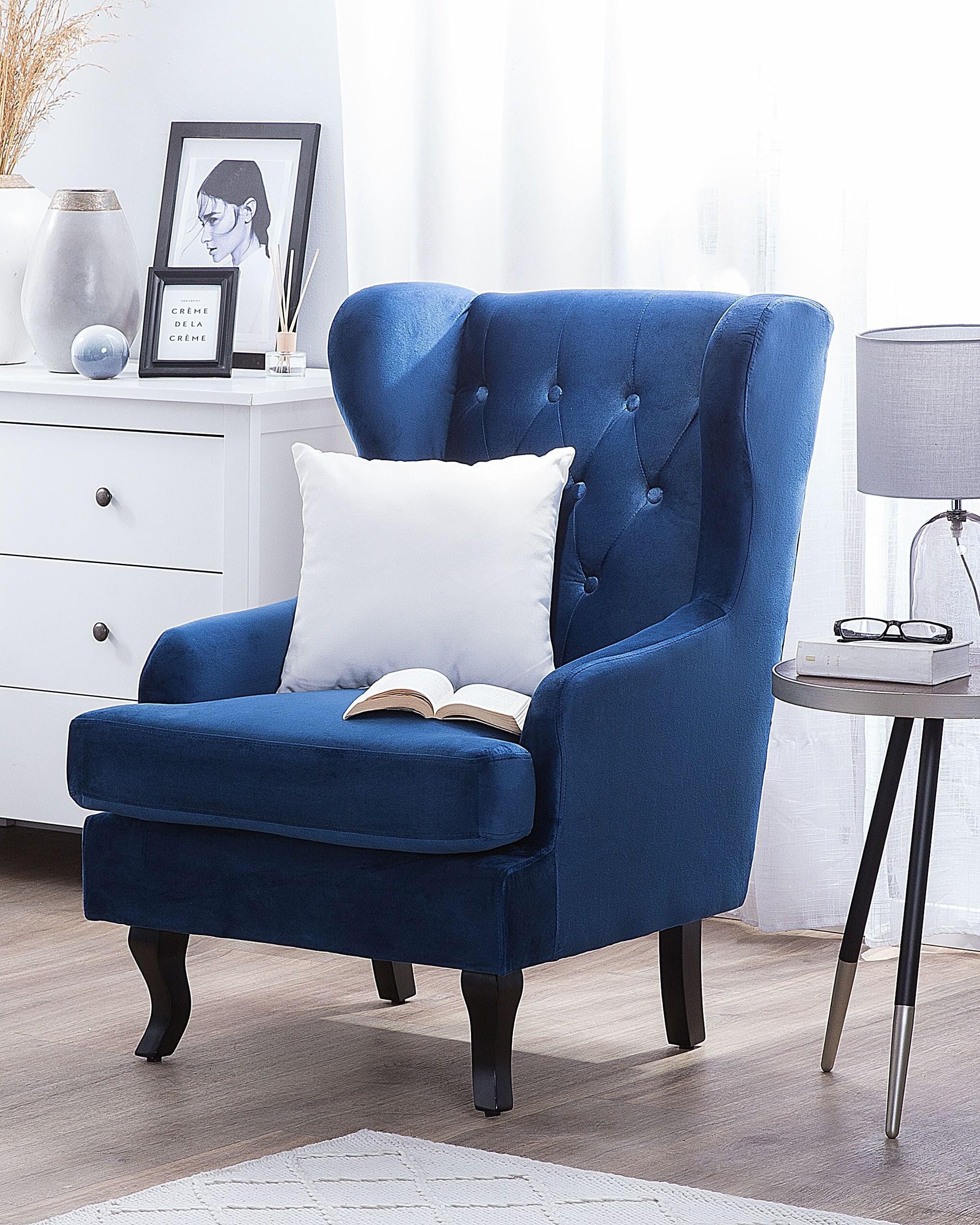 beliani-alta-ohrensessel-samt-blau-chesterfield image 2