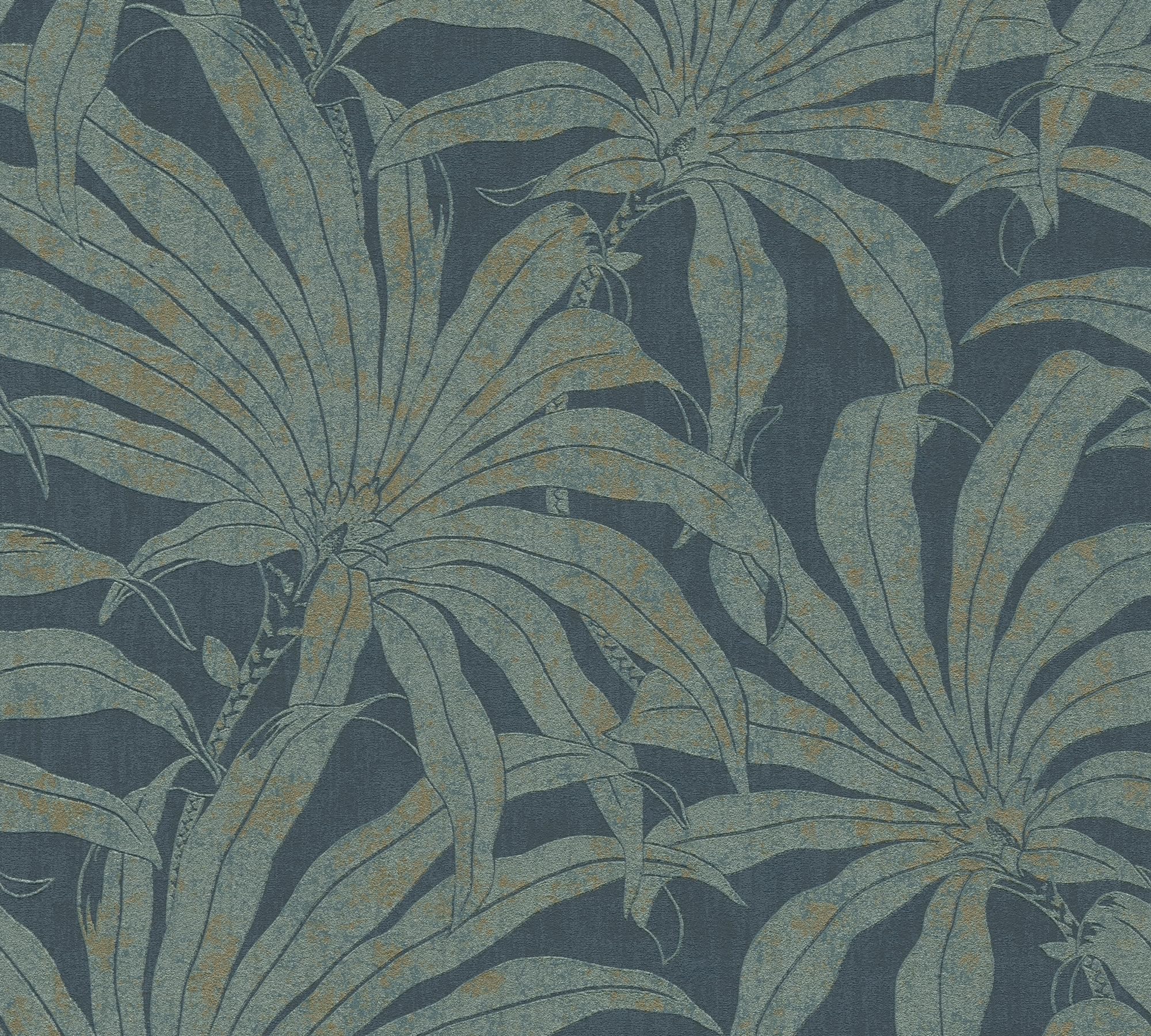 a-s-cr-ation-bl-tter-vliestapete-petrol-gold-blau-10-05-x-0-53-m image 2