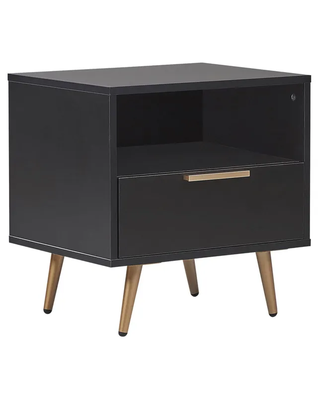 beliani-indio-nachttisch-schwarz-mit-schublade-goldbeine image 1