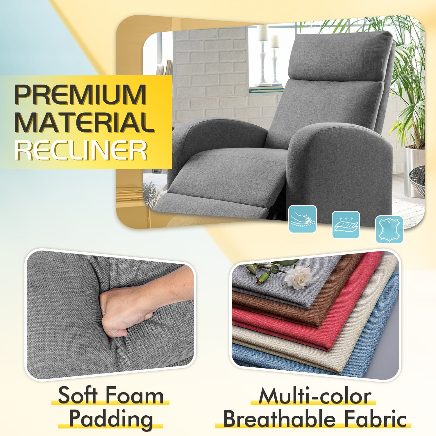 homall-recliner-chair-relaxsessel-stoff-verstellbar-grau image 3
