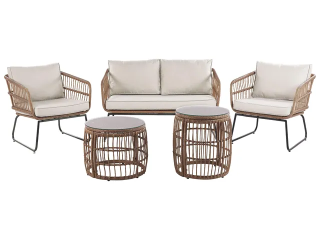 beliani-ravello-sitzgruppe-polyrattan-beige-4-personen-mit-tischen image 1