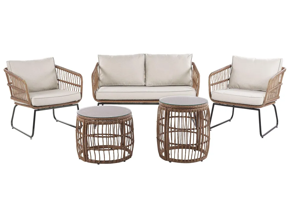 beliani-ravello-sitzgruppe-polyrattan-beige-4-personen-mit-tischen image 1