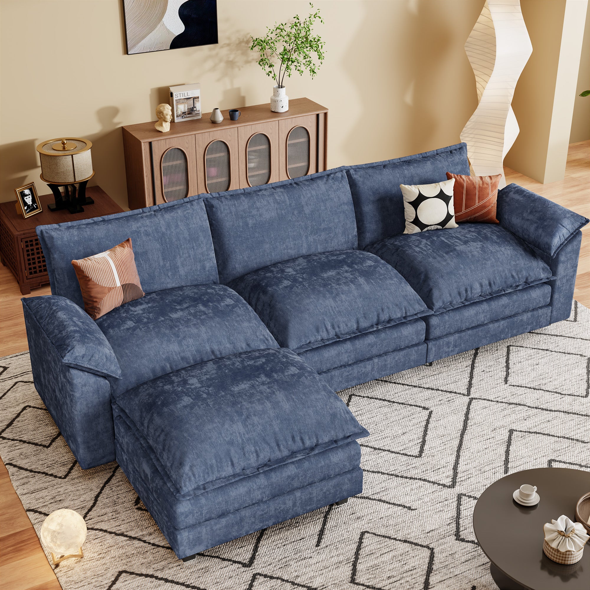 homall-sofa-ecksofa-grau-3-sitzer-modular-hocker image 2