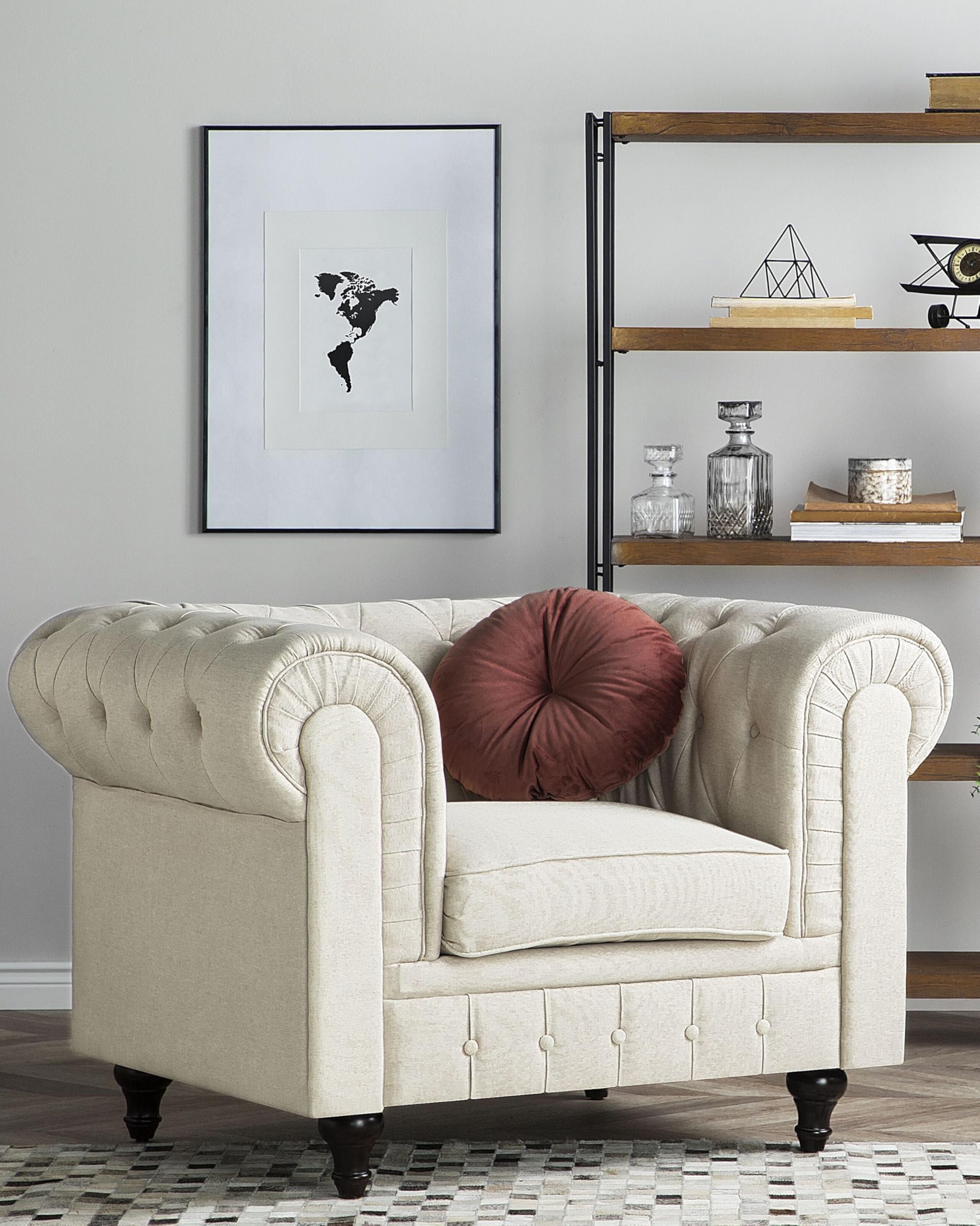 beliani-sessel-chesterfield-sessel-beige-polster-klassisch-armlehne image 2