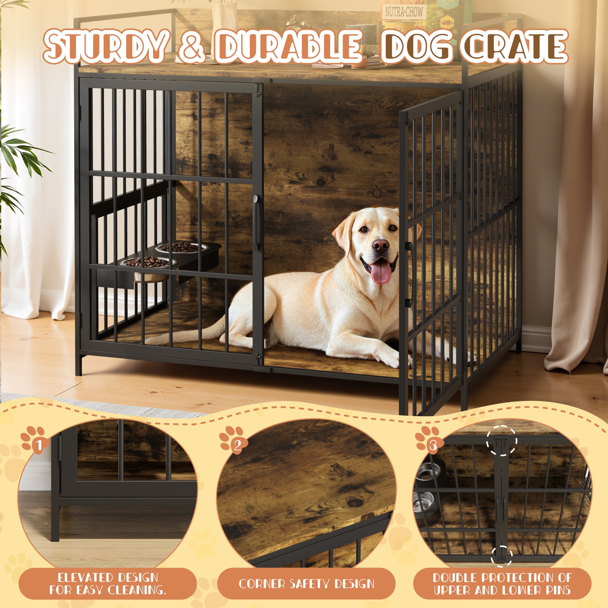homall-hundebox-gro-metall-holz-braun-als-m-bel image 7