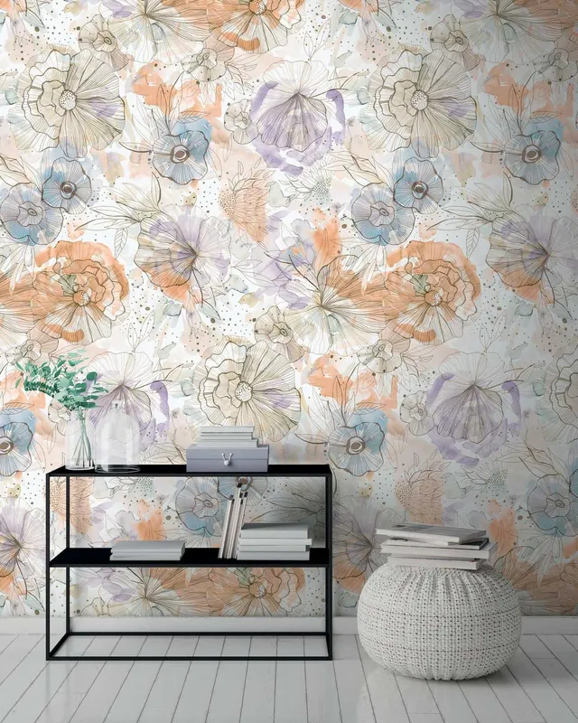 livingwalls-fototapeten-blumen-fototapete-beige-orange-1-59x2-8m image 1
