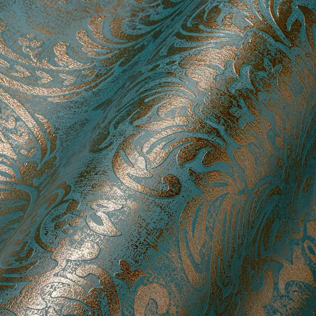 a-s-cr-ation-livingwalls-vliestapete-petrol-gold-ornament image 1