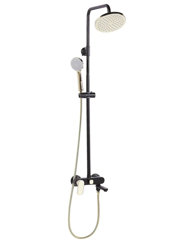 beliani-gurara-duschsystem-schwarz-gold-messing-wand image 1