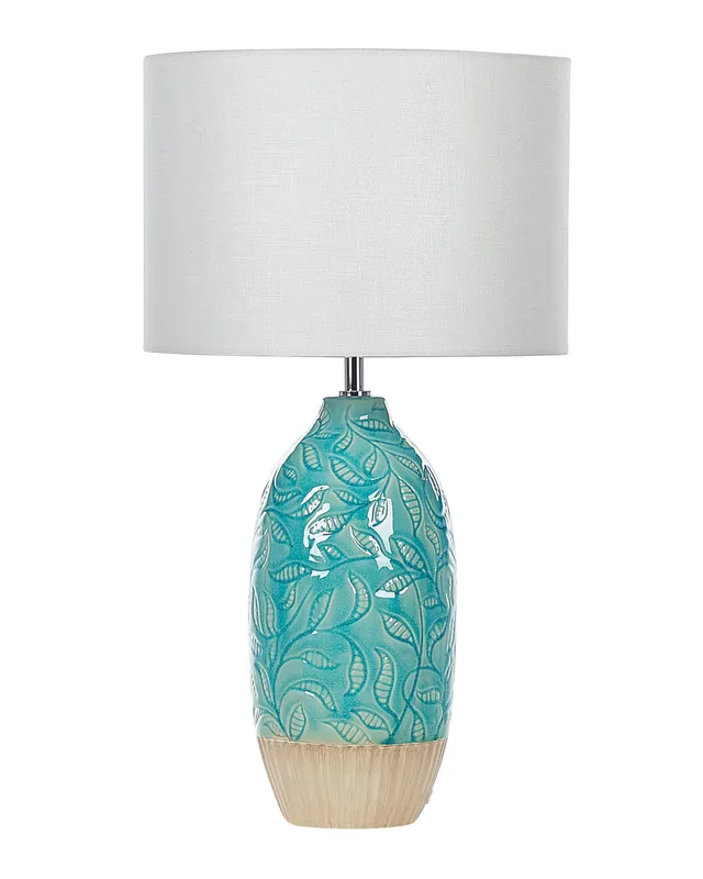 beliani-ataba-tischlampe-blau-keramik-58-cm-bl-tter image 1