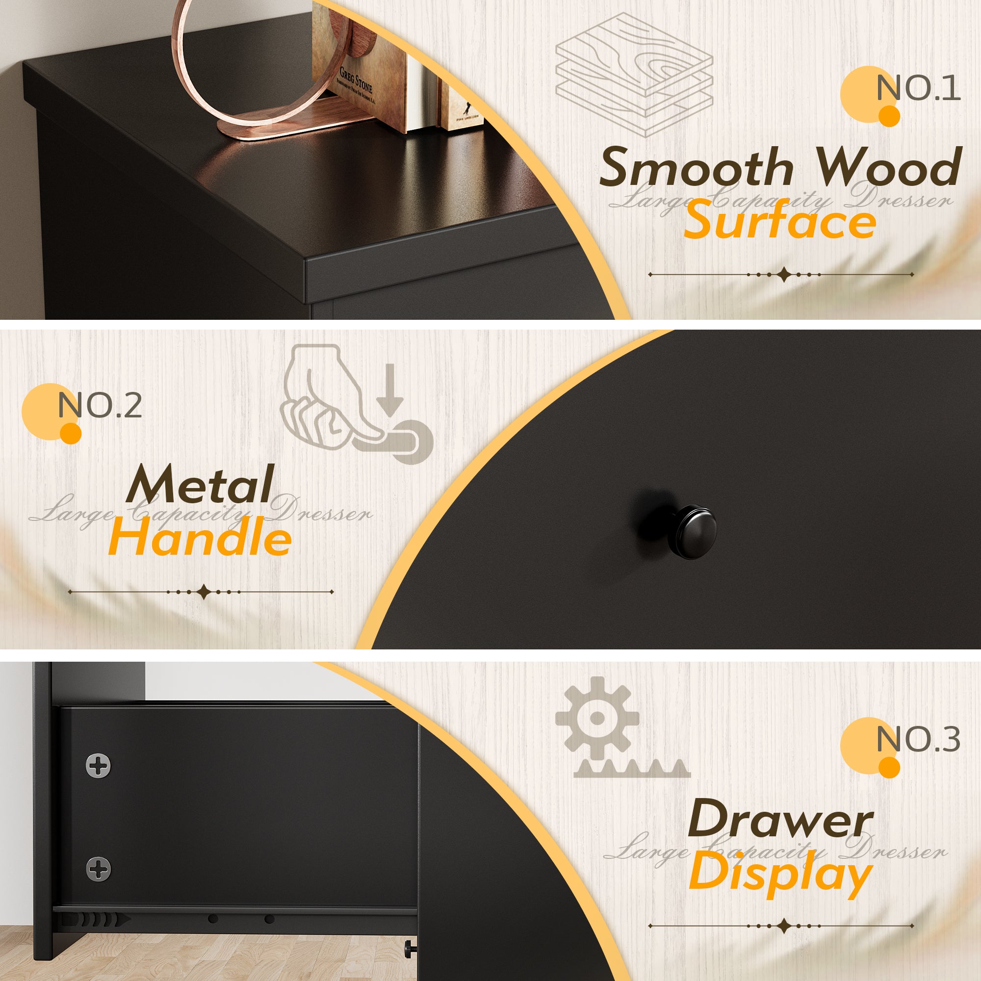 homall-bedroom-kommode-5-schubladen-schwarz-holz-mdf image 3