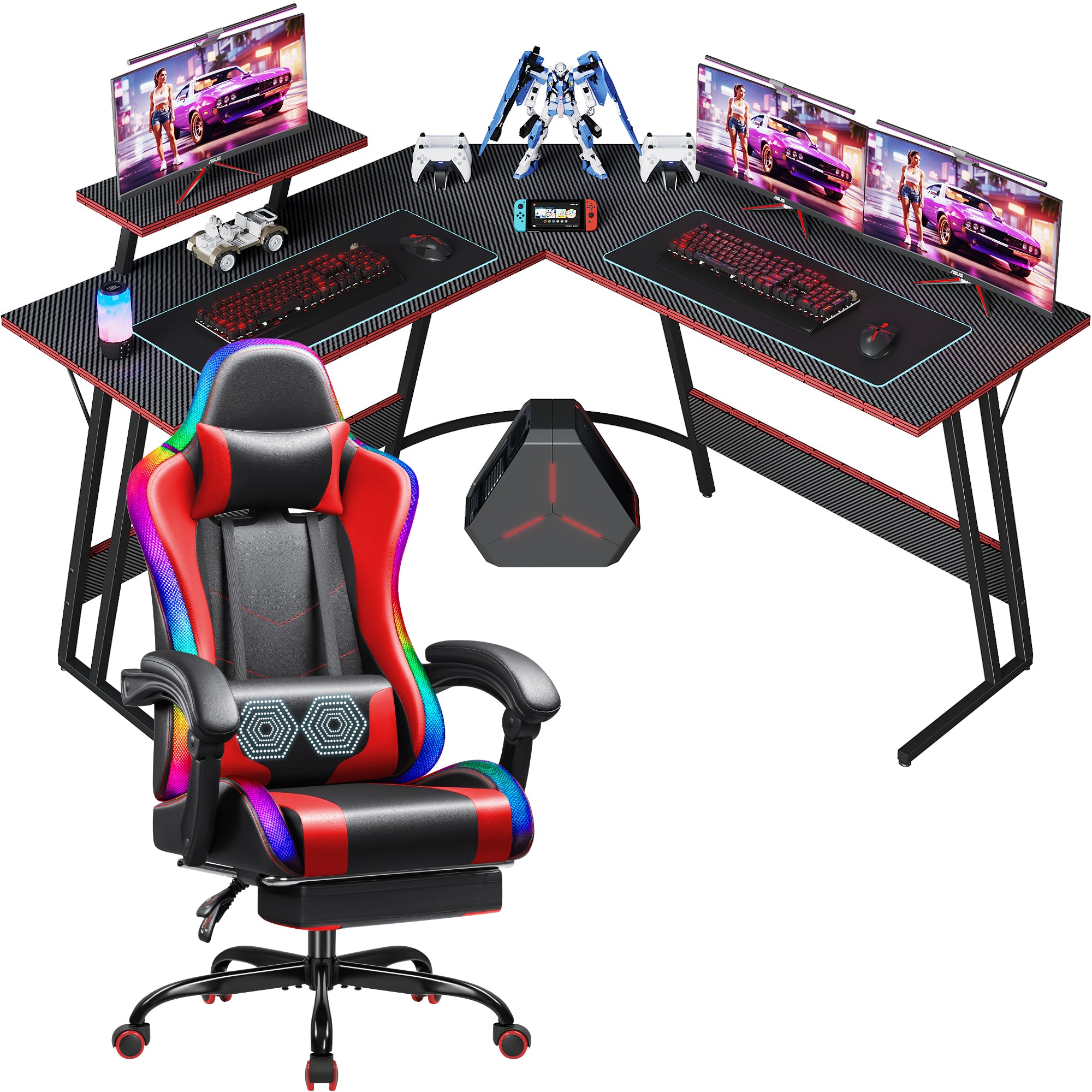homall-gaming-desk-set-tisch-stuhl-l-form-rgb-schwarz image 8