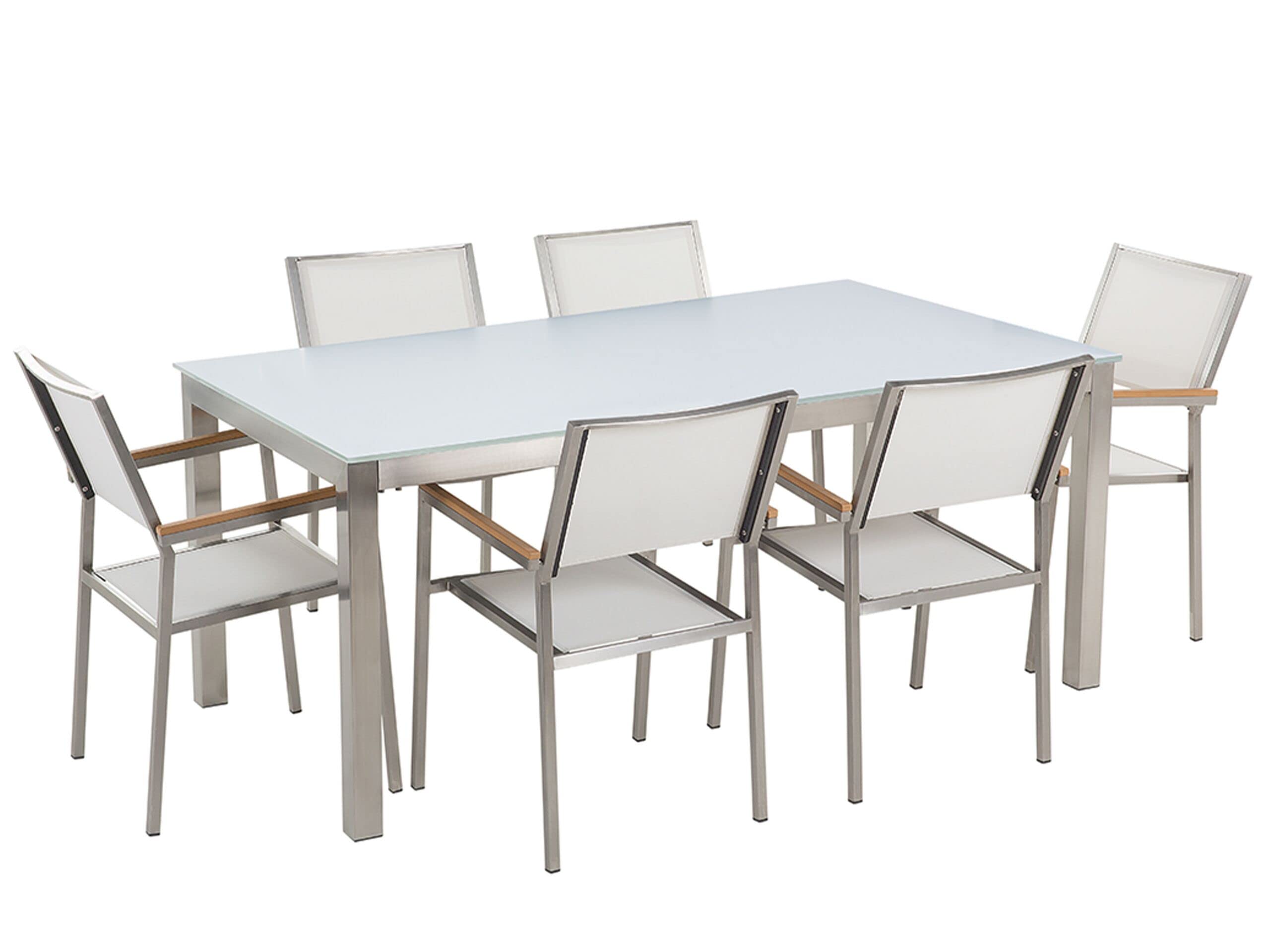 beliani-grosseto-gartenset-glas-180x90-wei-6-st-hle image 1