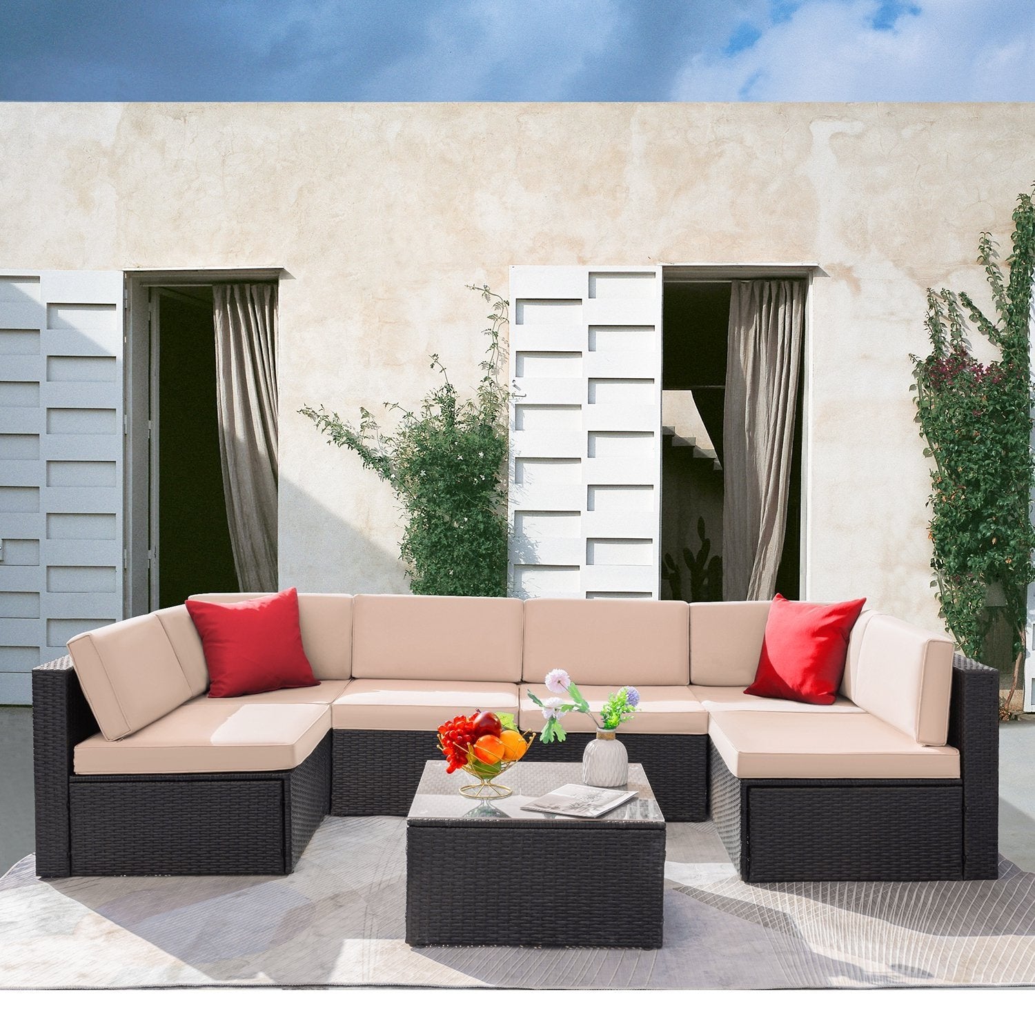 homall-patio-furniture-lounge-set-7-teilig-beige-rattan image 3