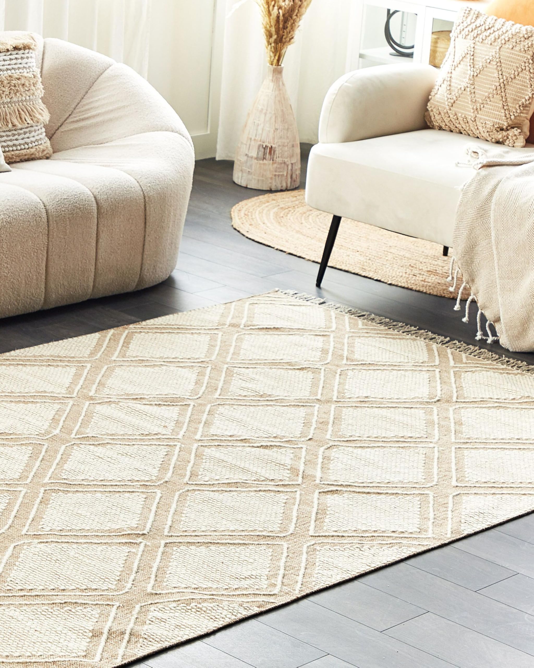 beliani-kacem-teppich-160x230-beige-wei-boho-baumwolle image 2