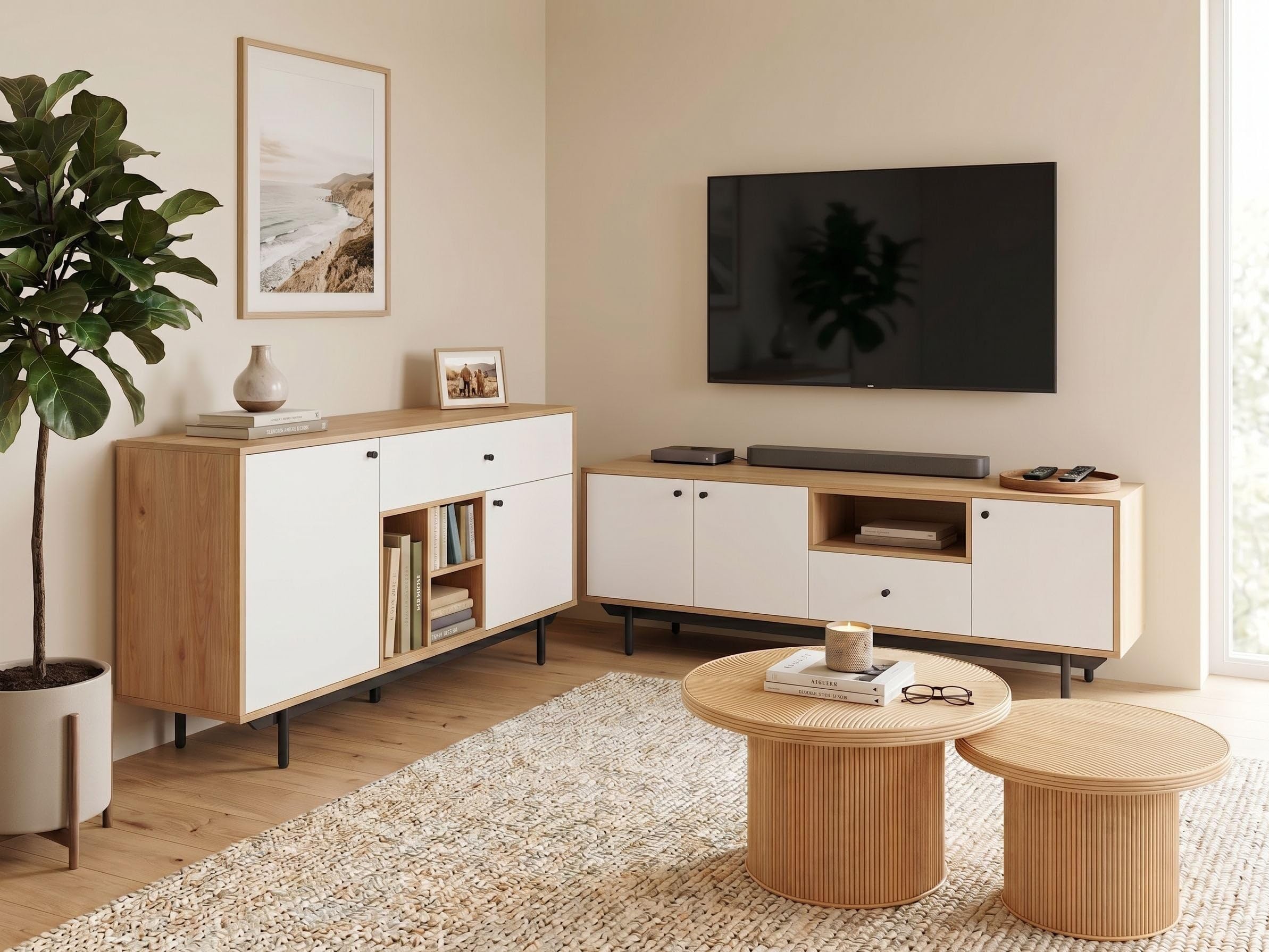 beliani-itaca-sideboard-kommode-wei-eiche-2-t-ren-schublade image 2