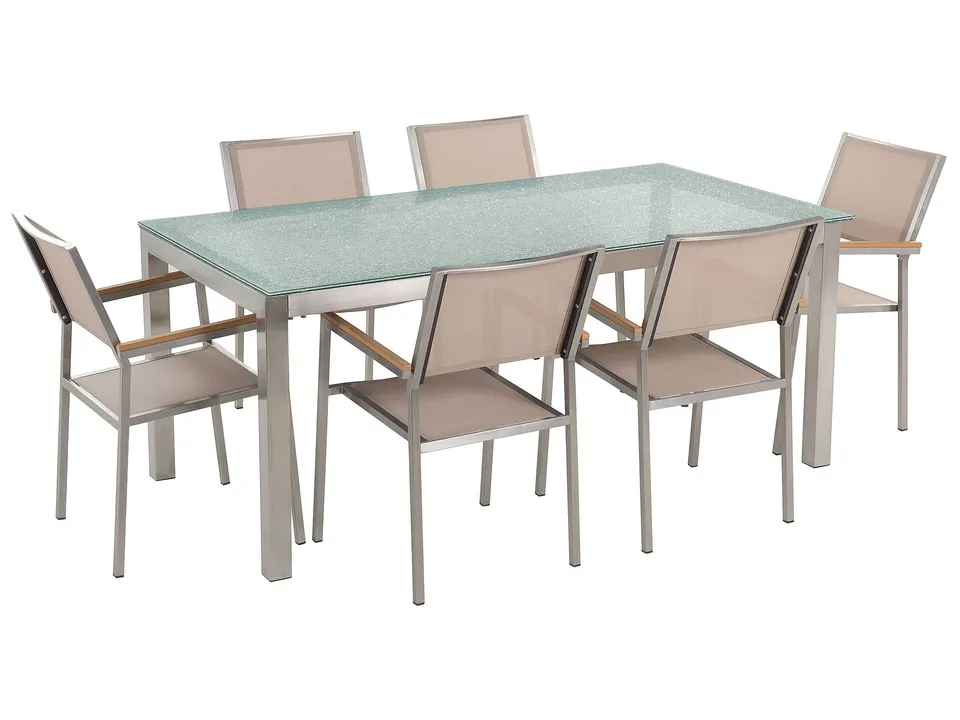 beliani-grosseto-set-180-cm-glas-crushed-ice-mit-6-st-hlen-beige image 1